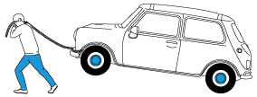 車を引っ張る男性